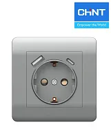 (NEW3-E) Розетка с/з со шторками 16А+USB двойная А+С 5В/2 серебро CHINT