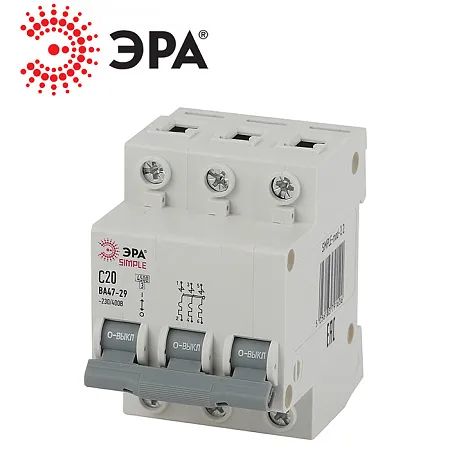 Автоматический выключатель BA47-29 3P 20А С (4.5кА) SIMPLE