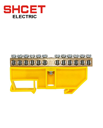 Шина PE нулевая 6х9 12/1 с желтым изолятором на дин-рейку