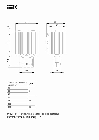Обогреватель на DIN-рейку  75Вт IP20 IEK