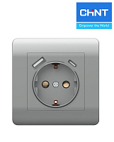 (NEW3-E) Розетка с/з со шторками 16А+USB двойная А+С 5В/2 серебро CHINT
