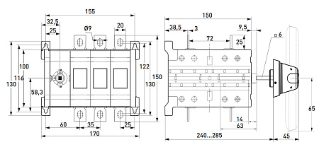 Рубильник  ВНК  3Р 250А  (I-O-II) Kinee