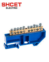 Шина N нулевая 6х9 10/1 с синим изолятором на дин-рейку