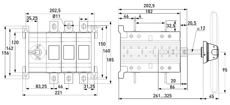 Рубильник  ВНК  3Р 400А  (I-O-II) Kinee