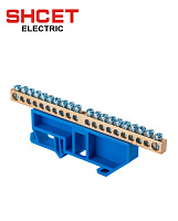 Шина N нулевая 6х9 20/1 с синим изолятором на дин-рейку