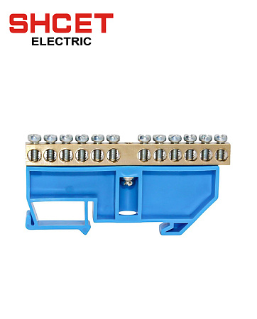 Шина N нулевая 6х9 12/1 с синим изолятором на дин-рейку