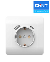 (NEW3-E) Розетка с/з со шторками 16А+USB двойная А+С 5В/2 белая CHINT
