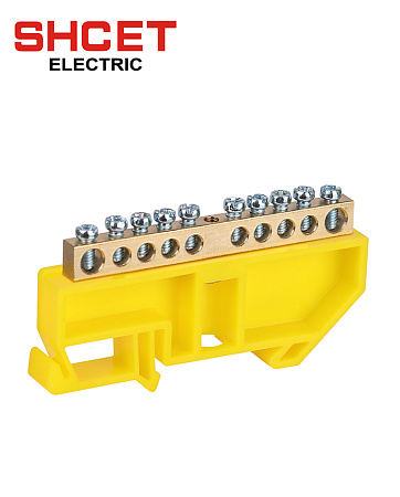 Шина N нулевая 6х9 10/1 с желтым изолятором на дин-рейку