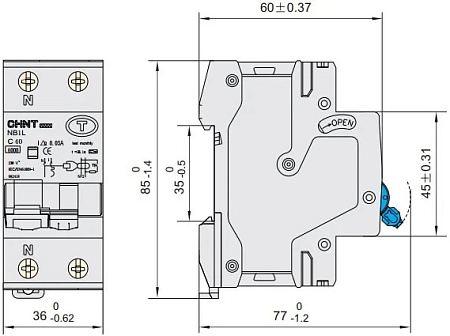 Дифавтомат NB1L 1P+N  32А 30mA (10кА) тип А CHINT