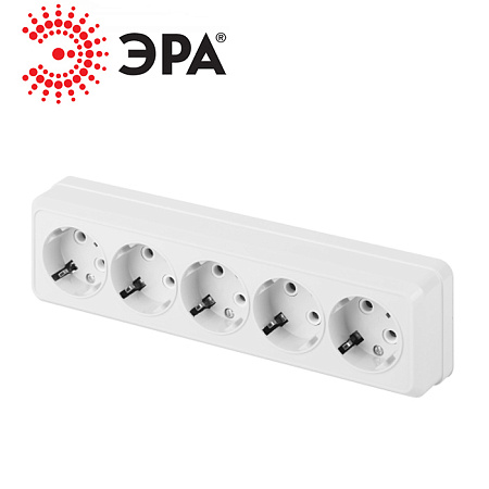 Розетка Quadro 2-210-01 5мест. ОУ 16А-250В IP20 белый