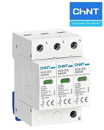 Ограничитель перенапряжения NU6-IIG 3Р In=40kA Uc=440B Im=100kA (хар.В)