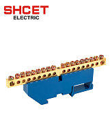 Шина N нулевая 6х9 18/1 с синим изолятором на дин-рейку