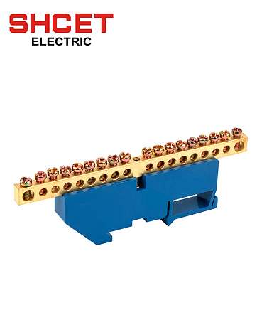 Шина N нулевая 6х9 18/1 с синим изолятором на дин-рейку