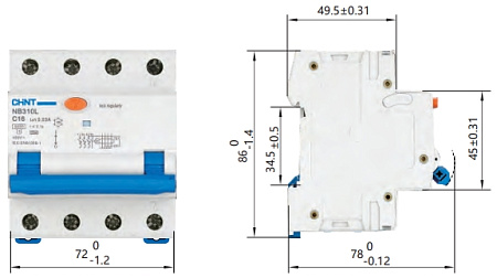 Дифавтомат NB310L 3P+N 25А 30mA (6кА) АС CHINT
